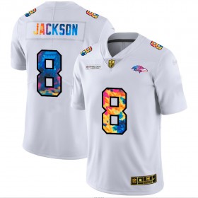 Miesten Baltimore Ravens NFL Pelipaita Lamar Jackson 8 Nike 2020 Monivärinen Valkoinen